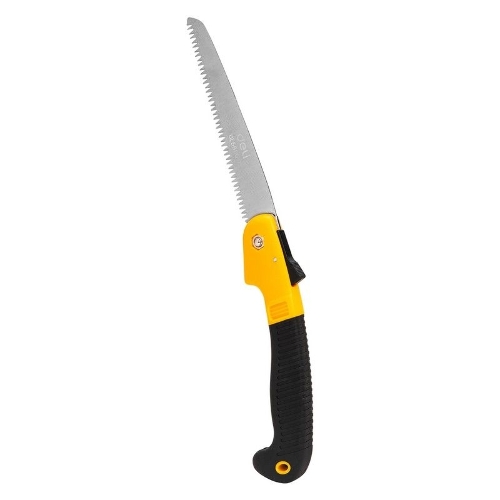 Садовая пила складная Deli DL580618 180мм 7";. Сталь 65 MN. Шаг зубьев 7 TPI. Складное полотно. Обрезиненая ручка. Шлифовка зубов с 3-х сторон, двухрядное распределение кромок