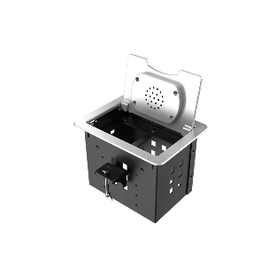Прямоугольный металлический корпус Wize Pro WRTS-06BOXQI-S для модульной системы врезного лючка в стол с откидывающейся крышкой,до 6 модулей-вставок, беспроводная зарядка 10Вт для моб. устройств на крышке, преустановленная рамка,серебр