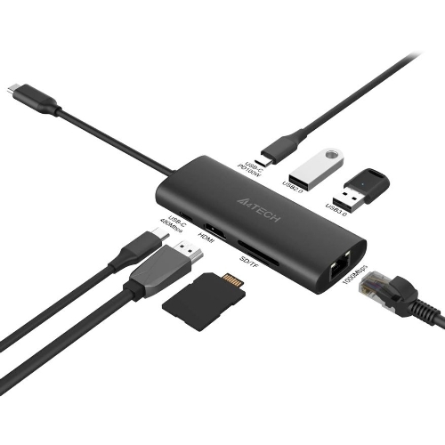 Разветвитель USB-C A4Tech DST-80C 2порт. серый