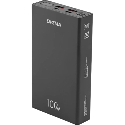 Портативный аккумулятор Digma DGPD100WA 20000mAh QC3.0/PD3.0 100W 5A 2xUSB-A/2xUSB-C черный