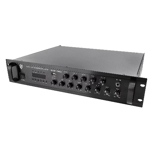 Микшер-усилитель Intrend ITMXAMP-350MTZ зональный, 5 зон. MP3, FM-тюнер, USB, Bluetooth, 3хMic/2хLine входы, 1хLine выход, 350 Вт, 4-16 Ом/100V, IR-пульт в комплекте