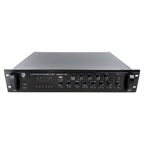Микшер-усилитель Intrend ITMXAMP-350MTZ зональный, 5 зон. MP3, FM-тюнер, USB, Bluetooth, 3хMic/2хLine входы, 1хLine выход, 350 Вт, 4-16 Ом/100V, IR-пульт в комплекте