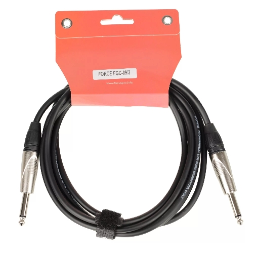 Кабель гитарный FORCE FGC-09/31/4" TS Jack - 1/4" TS Jack, высококачественный, малошумящий с проводниками из безкислородной меди OFC, диаметр 6 мм, профессиональные металлические разъемы, длина 3 м, цвет черный