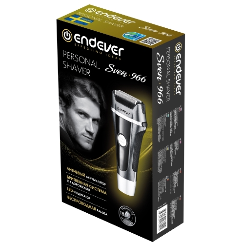 Бритва электрическая Endever SVEN-966, аккумуляторная, сухое и влажное бритье, сетчатая бритва, время непрерывной работы 65 минут, LED