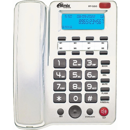 Телефон проводной Ritmix RT-550 белый/серый