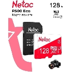 Флеш карта Netac P500 ECO 128Gb MicroSDXC U1/C10 up to 80Mb/s, retail pack with SD Adapter