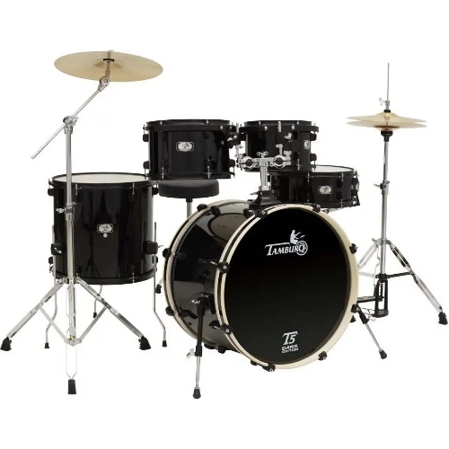 Барабанная установка TAMBURO T5P20DARK из 5 барабанов: 22" бочка, 10" и 12" подвесные томы, 16" напольный том, 14х5.5 малый барабан, фурнитура черного цвета, цвет: черный