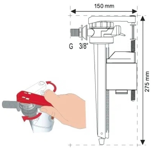 Заливной клапан набора воды JOLLYFILL FL150L3, боковой латунь 3/8" с переходником на 1/2