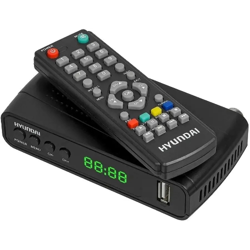 Приставка для цифрового ТВ Hyundai H-DVB520 черный + WiFi-адаптер, DVB-T2, DVB-T, DVB-C, HDMI, USB 2.0 х2