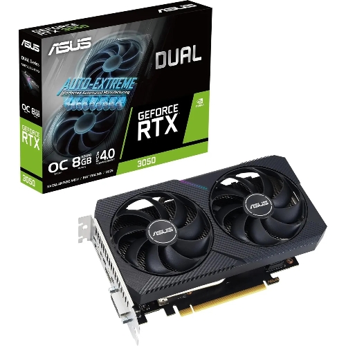 Видеокарта ASUS GeForce RTX 3050 Dual V2 OC Edition, 8 GB GDDR6, 128 bit, DVI-D, DisplayPort, HDMI, GPU 1552 MHz