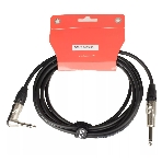 Кабель гитарный FORCE FGC-09/3L1/4" TS Jack - 1/4" TS Jack угловой, высококачественный, малошумящий с проводниками из безкислородной меди OFC, диаметр 6 мм, профессиональные металлические разъемы, длина 3 м, цвет черный