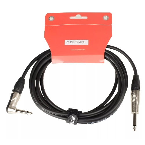 Кабель гитарный FORCE FGC-09/3L1/4" TS Jack - 1/4" TS Jack угловой, высококачественный, малошумящий с проводниками из безкислородной меди OFC, диаметр 6 мм, профессиональные металлические разъемы, длина 3 м, цвет черный