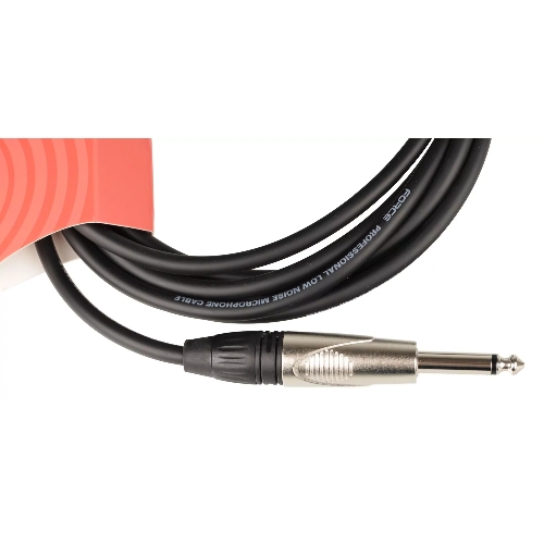 Кабель гитарный FORCE FGC-09/3L1/4" TS Jack - 1/4" TS Jack угловой, высококачественный, малошумящий с проводниками из безкислородной меди OFC, диаметр 6 мм, профессиональные металлические разъемы, длина 3 м, цвет черный