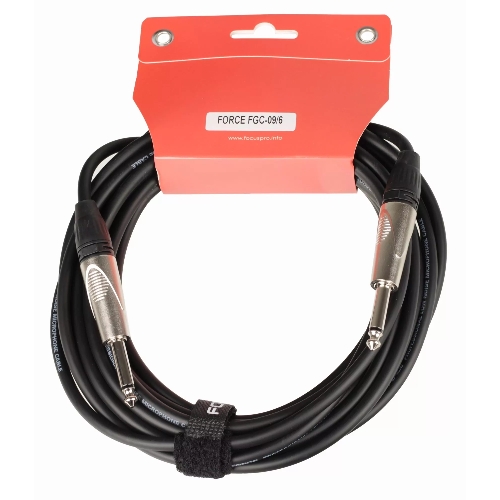 Кабель гитарный FORCE FGC-09/61/4" TS Jack - 1/4" TS Jack, высококачественный, малошумящий с проводниками из безкислородной меди OFC, диаметр 6 мм, профессиональные металлические разъемы, длина 6 м