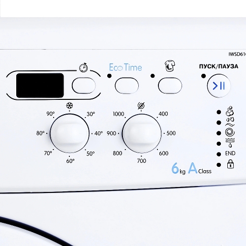 Стиральная машина Indesit IWSD 6105 B (CIS).L белая, загрузка фронтальная 6кг, 1000 об/мин., класс: A