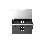Прямоугольный металлический корпус Wize Pro WRTS-12BOX-S для модульной системы врезного лючка в стол с откидывающейся крышкой, до12 модулей-вставок, беспроводная зарядка 10Вт для моб.устройств на крышке, преустановленная рамка,серебр.