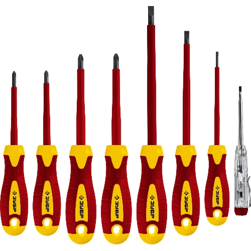 Набор: Отвертки SL 3, 5, 6 / PH 1, 2 / PZ 1, 2, тестер 100-250 В, ЗУБР "ПРОФЕССИОНАЛ" 25268, в кейсе, 8 предметов